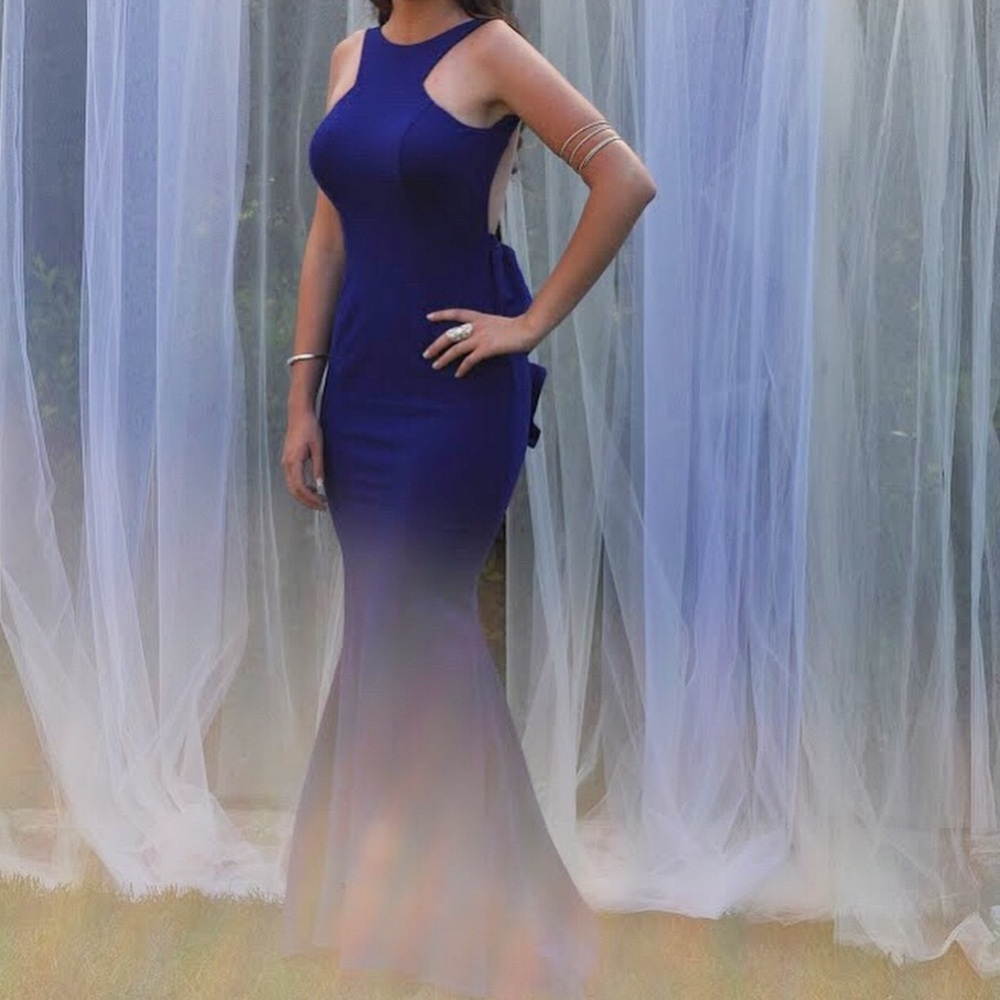 Electric blue evening gown
